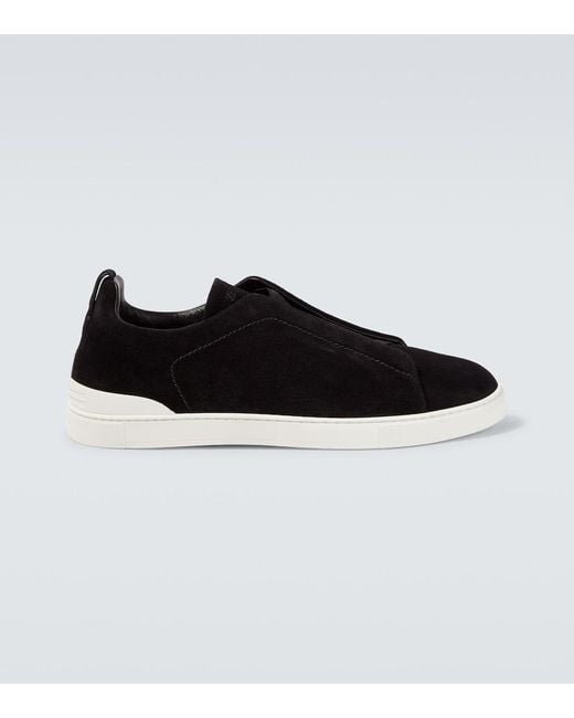 Zegna Black Triple Stitch Suede Sneakers for men