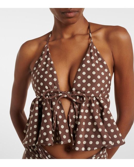 Montce Brown Emma Ruffled Polka-Dot Top