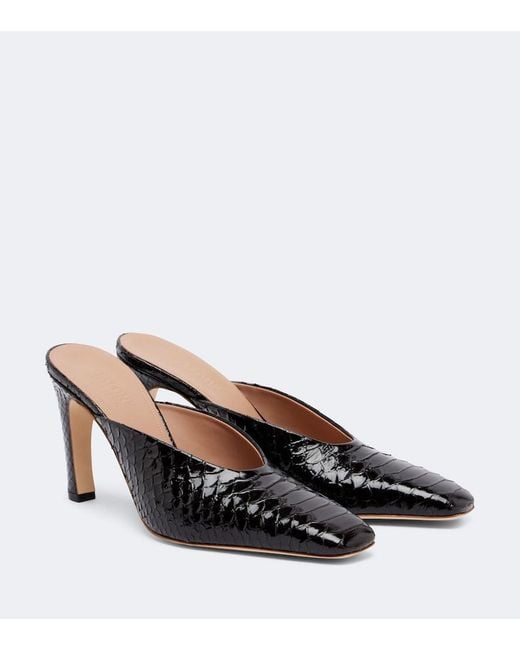 Malone Souliers Brown Rowe Croc-Effect Patent Leather Mules