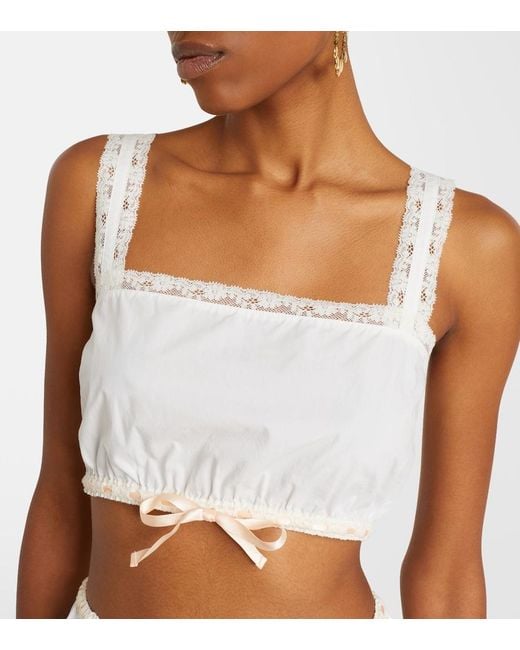 Posse White Alma Lace-Trimmed Cotton Crop Top