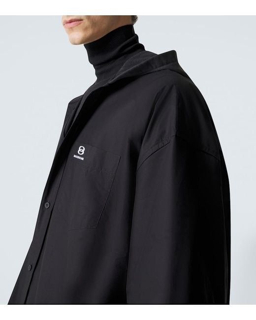 Balenciaga Black Patched Cotton Poplin And Fleece Jacket for men