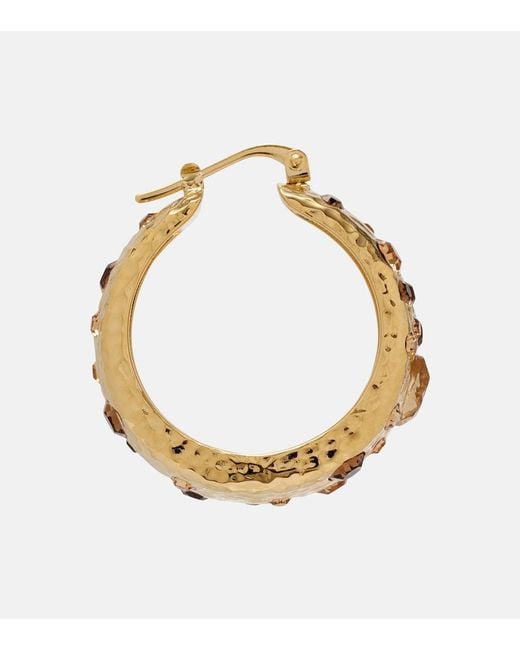 Oscar de la Renta Metallic Crystal-Embellished Hoop Earrings