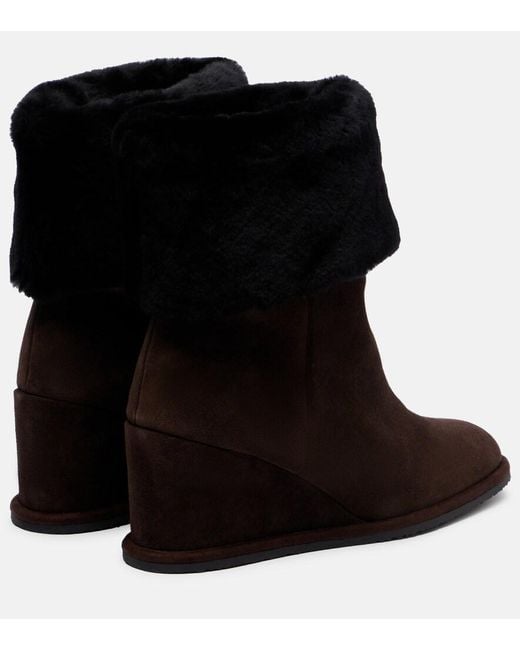 Yves Salomon Black Shearling-Lined Suede Wedge Ankle Boots