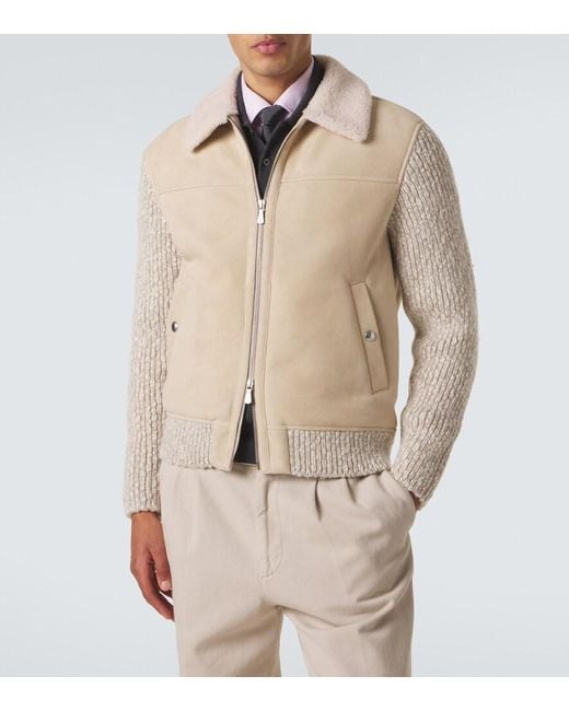 Eleventy Natural Shearling-Lined Suede Jacket for men