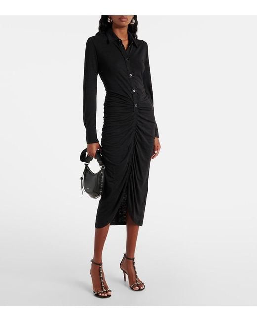 Isabel Marant Black Ivalia Gathered Jersey Polo Dress