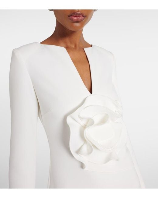 Roland Mouret White Bridal Floral-Applique Cady Gown
