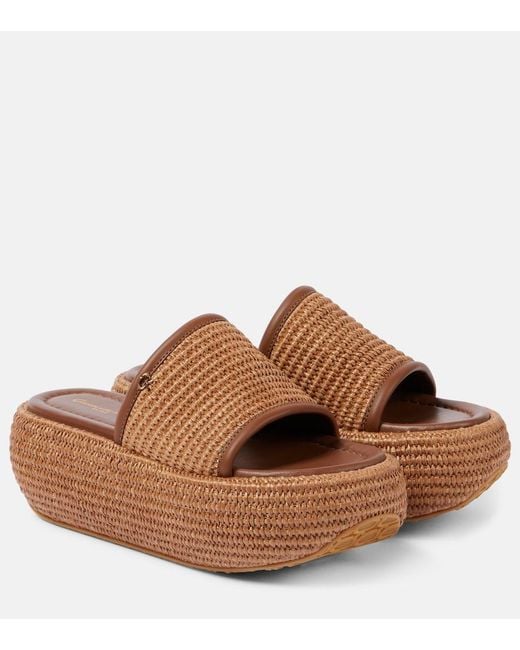 Gianvito Rossi Brown Amami Leather And Raffia Platform Mules