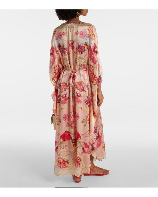 Camilla Pink Embellished Floral Silk Kaftan