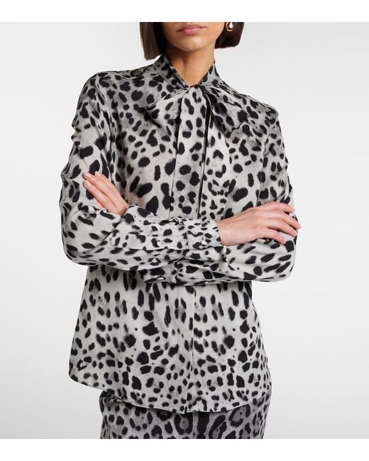 Dolce & Gabbana Black Leopard-Print Silk-Blend Blouse