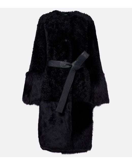Joseph Black Tina Belted Shearling Coat