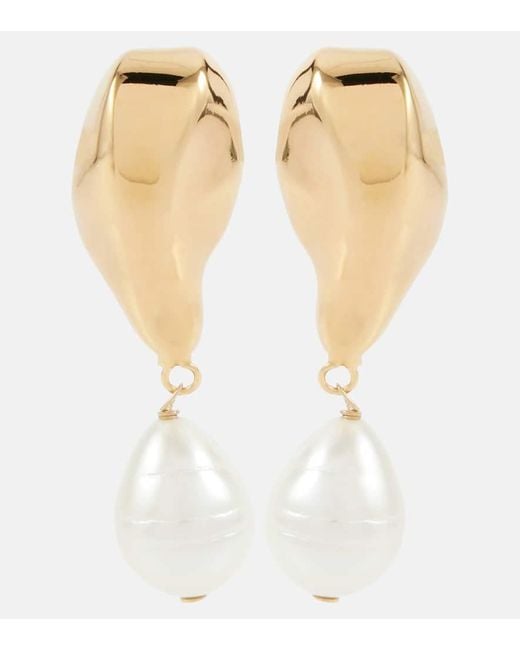Oscar de la Renta White Faux Pearl Drop Earrings