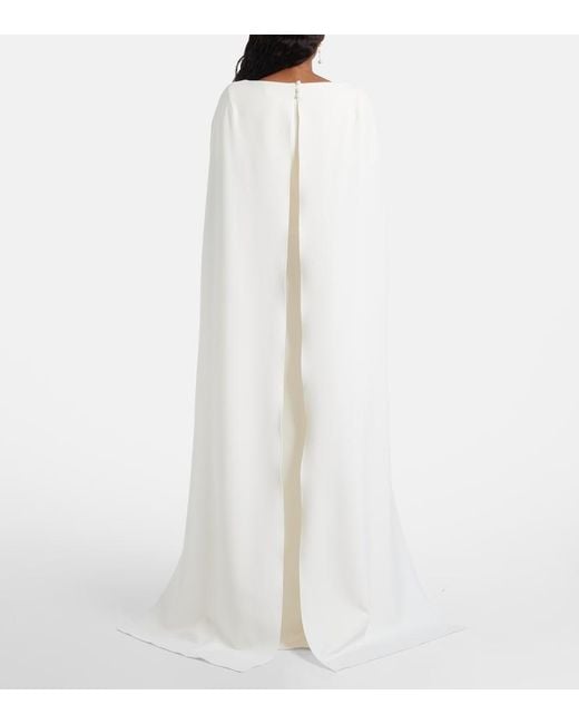 Safiyaa White Yuna Faux Pearl-Embellished Crepe Gown