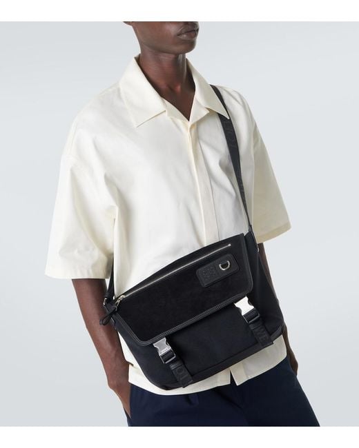 Loewe Black Flex Medium Canvas And Suede Messenger Bag for men