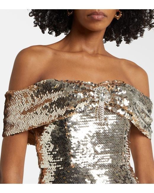 Self-Portrait White Sequined Cutout Maxi Dress
