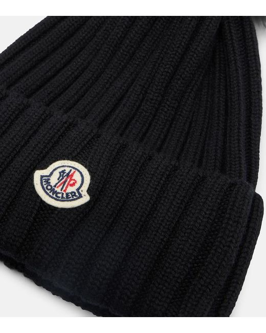 Moncler Black Ribbed-Knit Virgin Wool Beanie