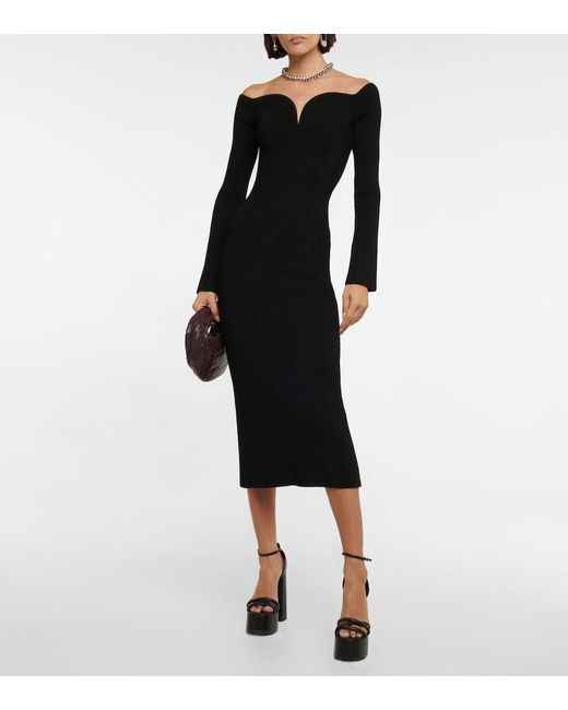 Galvan Black Grace Off-Shoulder Midi Dress