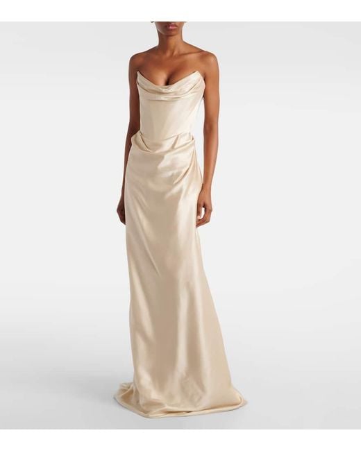 Vivienne Westwood Natural Galaxy Draped Crepe Satin Bustier Gown