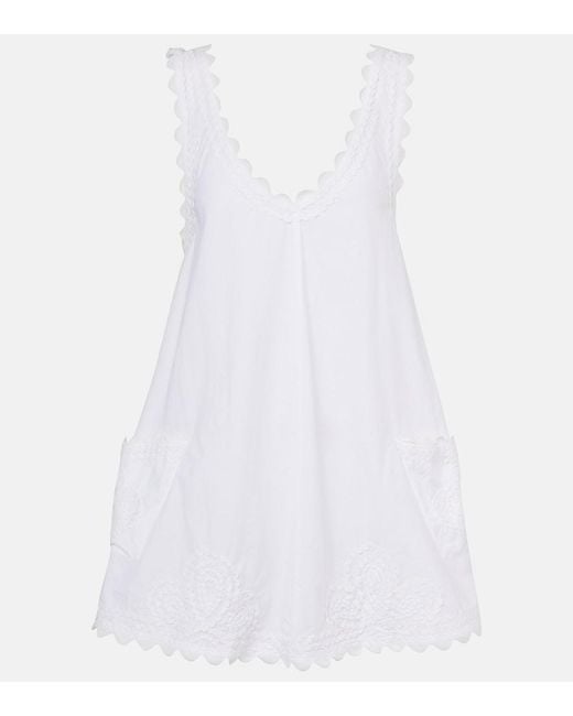 Juliet Dunn White Embroidered Cotton Poplin Minidress