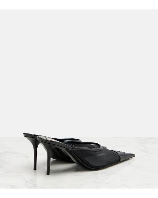Saint Laurent Black Renee Mesh And Leather Mules