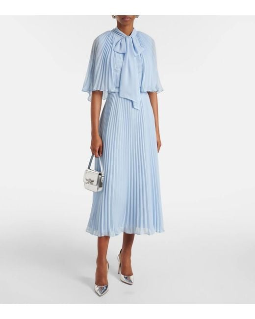 Self-Portrait Blue Caped Chiffon Midi Dress