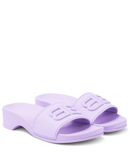 Balenciaga Logo Rubber Slides in Purple | Lyst