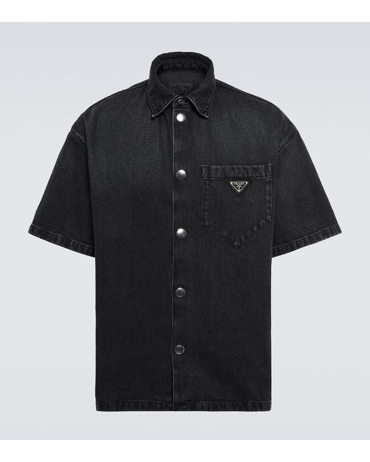Prada Black Denim Triangle Shirt for men