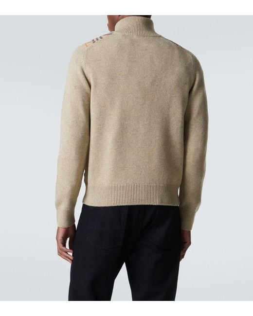 Burberry Natural Check Wool And Cashmere Half-Zip Sweater for men