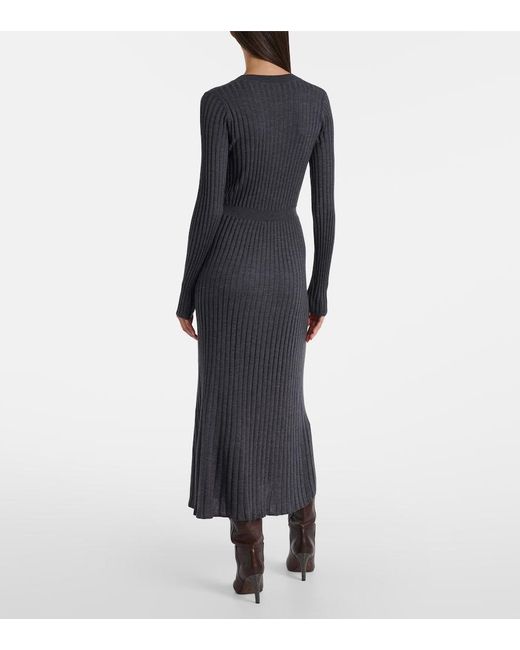 Brunello Cucinelli Blue Ribbed-Knit Virgin Wool Sweater Dress