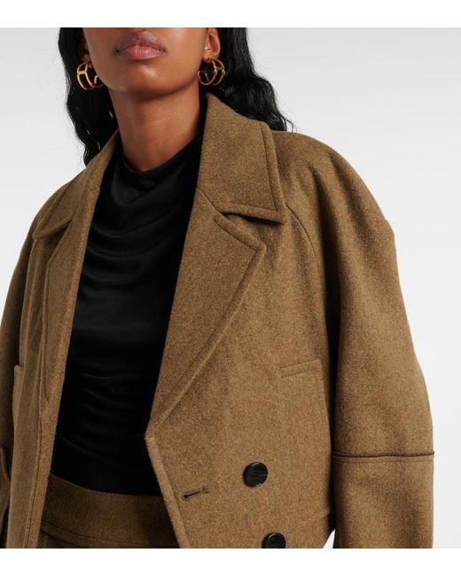 Victoria Beckham Green Cropped Wool Peacoat