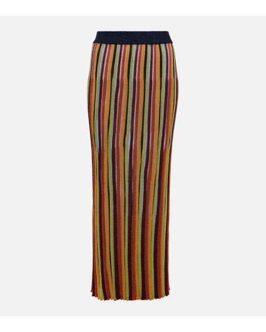 Zimmermann Brown Alight Striped Metallic Knit Midi Skirt