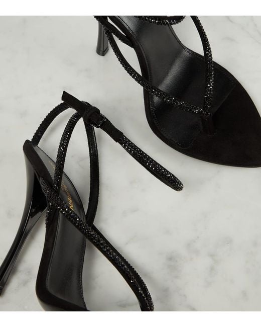 Saint Laurent Black Nadja Embellished Suede Sandals