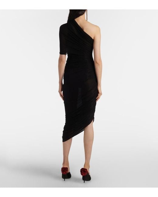 Magda Butrym Black One-Shoulder Ruched Midi Dress
