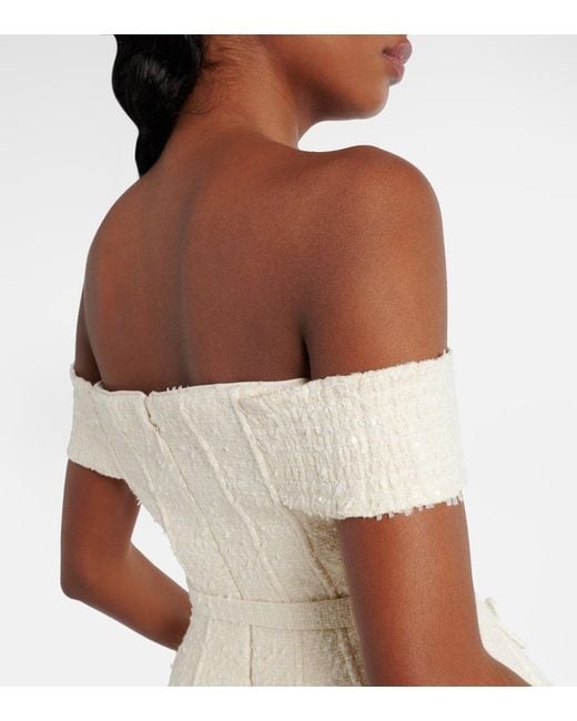 Self-Portrait Natural Bridal Sequined Bow-Detail Peplum Midi Dress