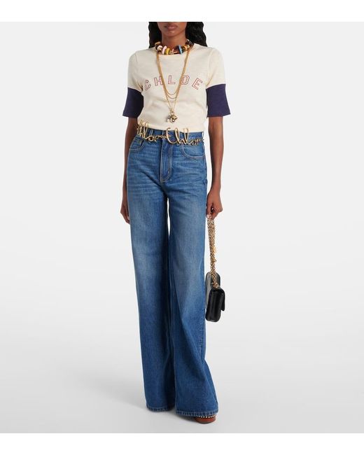 Chloé Natural T-Shirt Aus Baumwolle Und Wolle