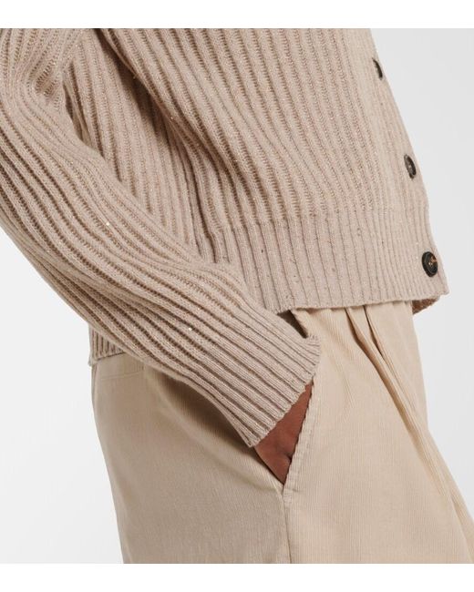 Brunello Cucinelli Natural Ribbed-Knit Cashmere And Wool-Blend Cardigan