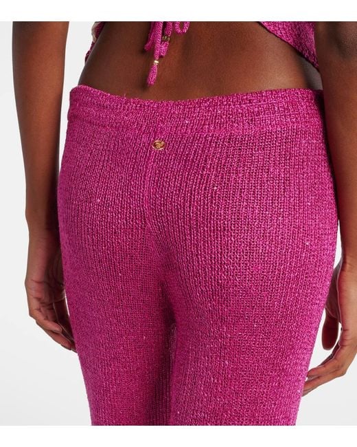 Bananhot Pink Liz Knitted Sequined Flared Pants
