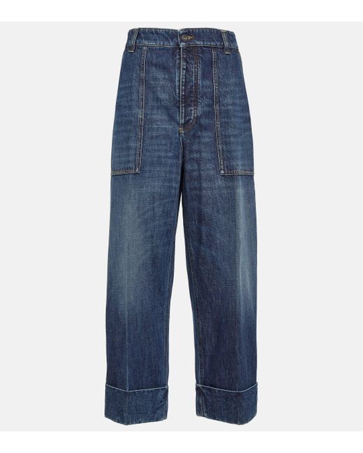 Bottega Veneta Blue High-rise Wide-leg Jeans