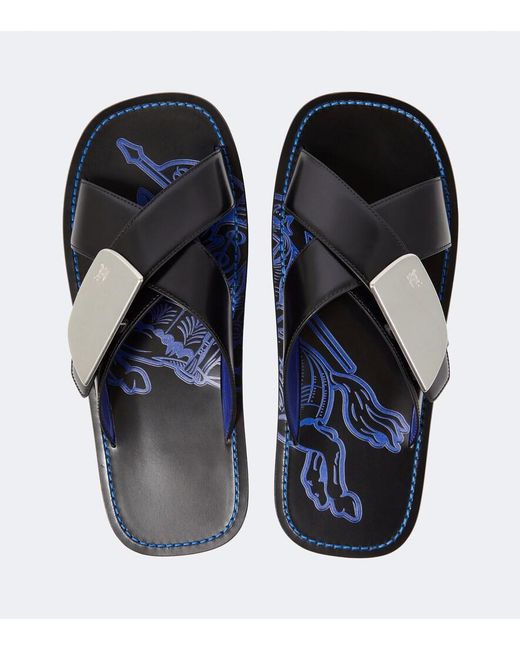 Burberry Blue Ekd Leather Sandals for men