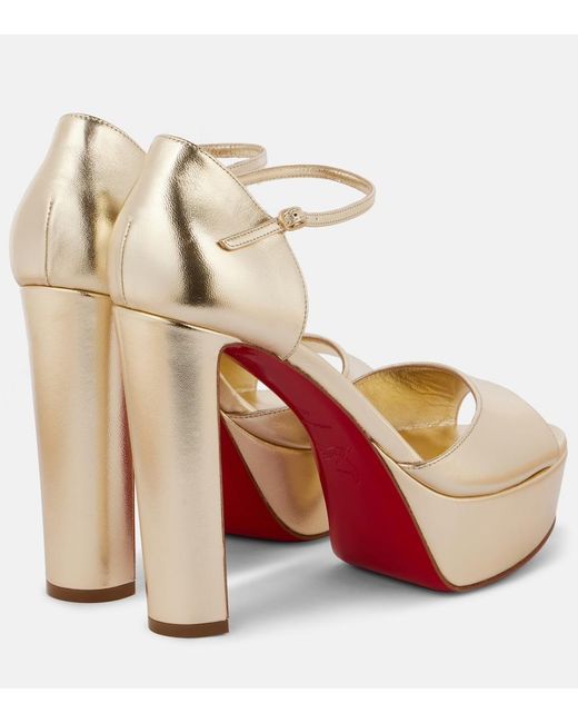 Christian Louboutin Natural Sandaloo 130 Leather Peep-Toe Pumps