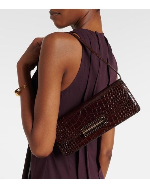 Victoria Beckham Brown Dorian East-West Croc-Effect Leather Clutch