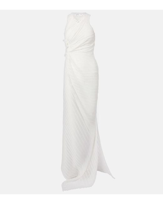 Victoria Beckham White Gathered Cotton-Blend Maxi Dress