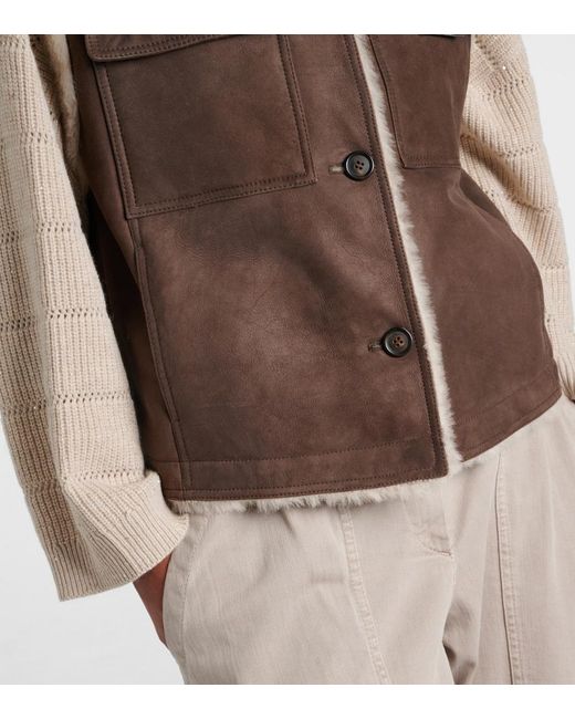 Brunello Cucinelli Brown Shearling-Lined Suede Vest