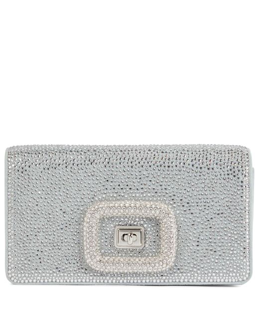 Roger Vivier Viv Choc Embellished Suede Shoulder Bag In Blue Lyst