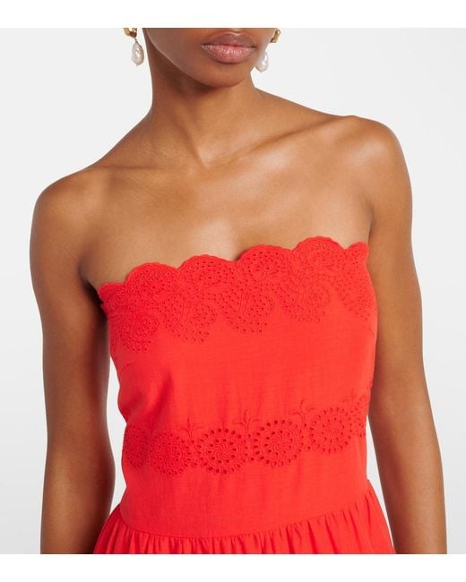Melissa Odabash Red Sophie Broderie Anglaise Cotton Maxi Dress
