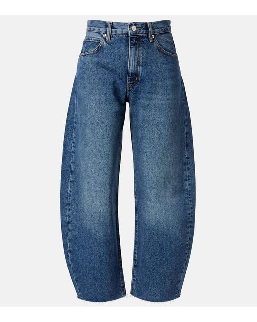 FRAME Blue Bubble Crop Barrel-Leg Jeans
