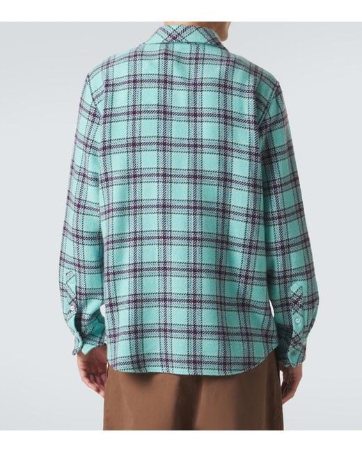 God's True Cashmere Blue Plaid Cashmere Shirt With Amethyst for men