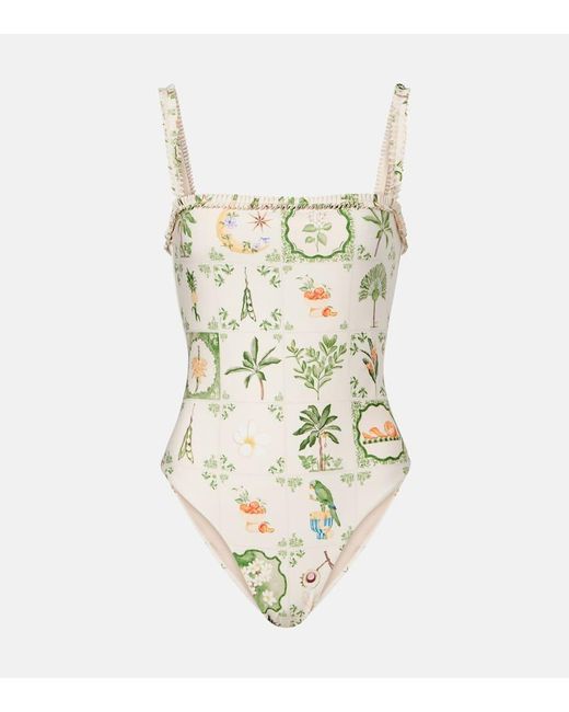 Agua Bendita Metallic Limon Printed Ruffled Swimsuit