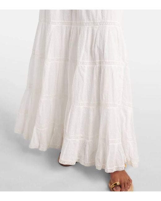 Vestido Largo De Algodon A Rayas Poupette de color White