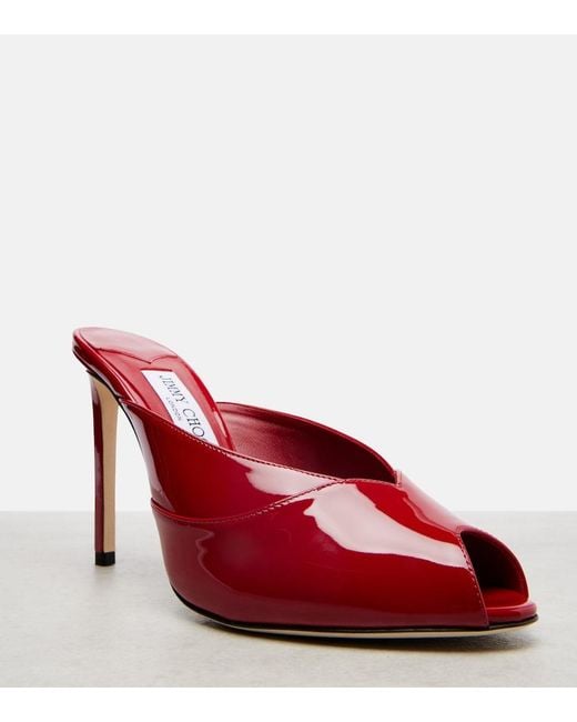 Jimmy Choo Red Brigitte 100 Patent Leather Mules
