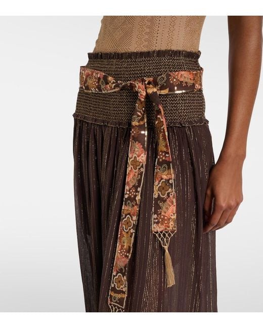 Zimmermann Brown Aster Shirred Cotton And Silk Lame Midi Skirt